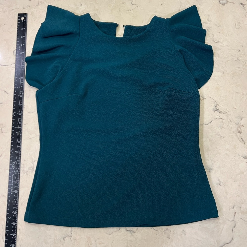 Elegant Teal Ruffle Sleeve Blouse - Picture 2 of 4